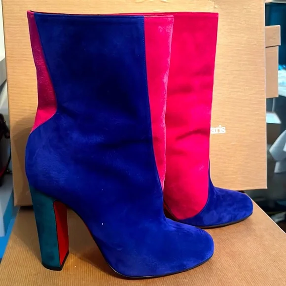Louboutin Botty Doubke 100 veau velours azulejo 38 Barbie boots - Picture 1 of 11